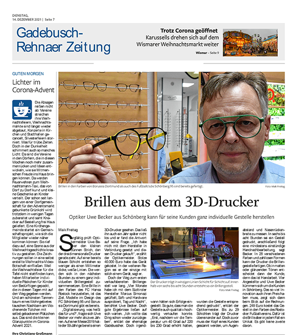 3D Drucker Brille in der Zeitung